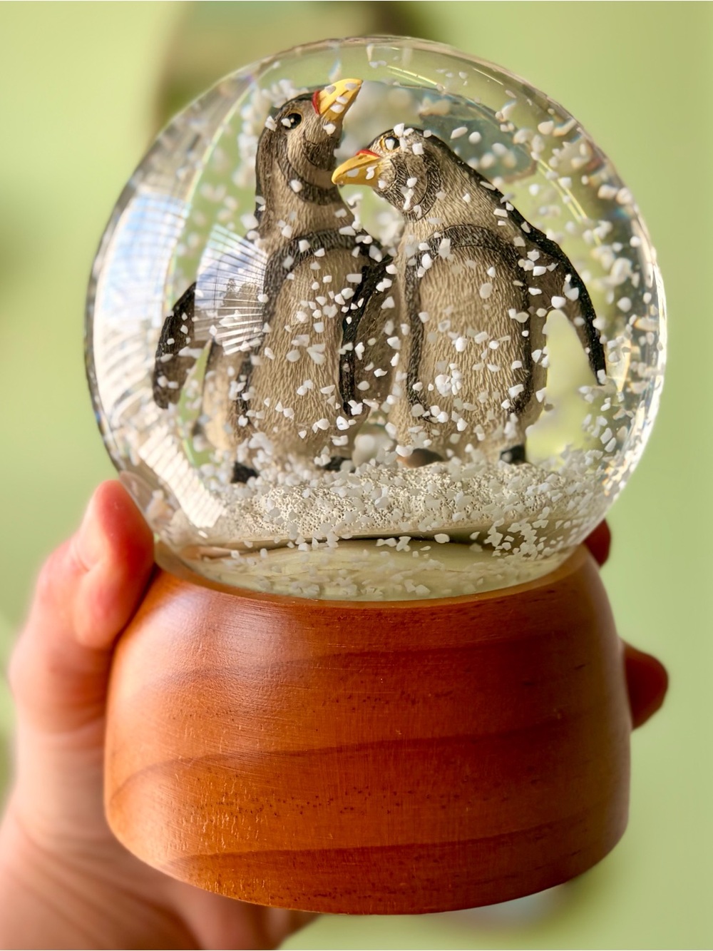 Penguin Snowglobe On Wooden Base Home Decor